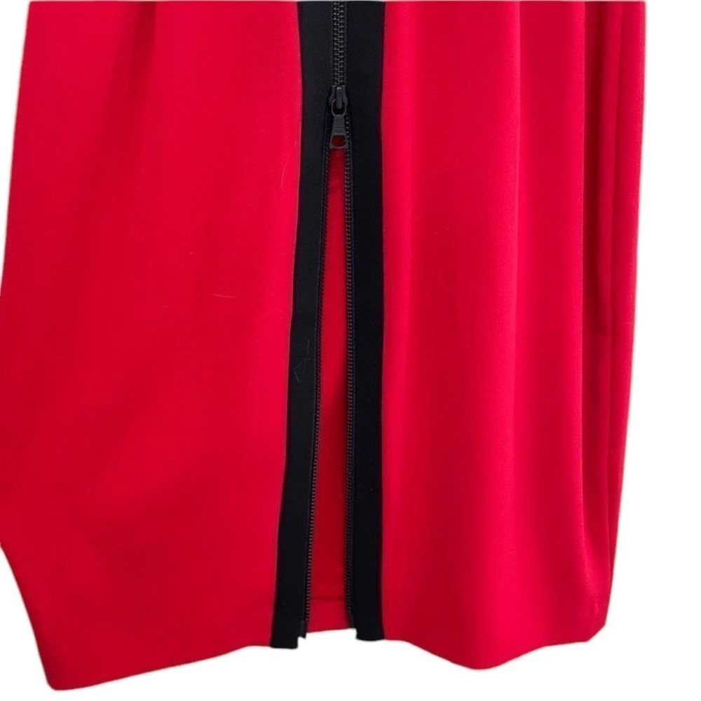 Cache Red and Black Mesh Cap Sleeve Zippered Back Sexy Sheath Dress Size 6 - Picture 5 of 6
